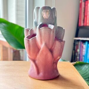 Vintage Niloak Tulipiere Flower Frog Vase Mauve Art Potter MCM retro Whimsical